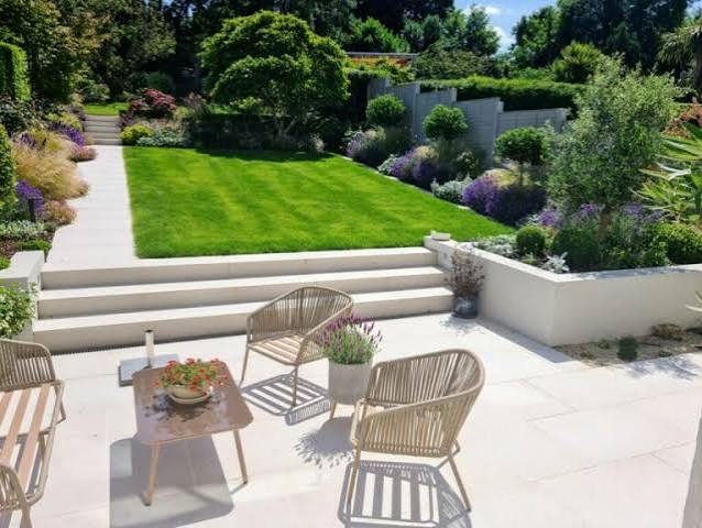 Neatly maintained lawn and border in a Leicester garden